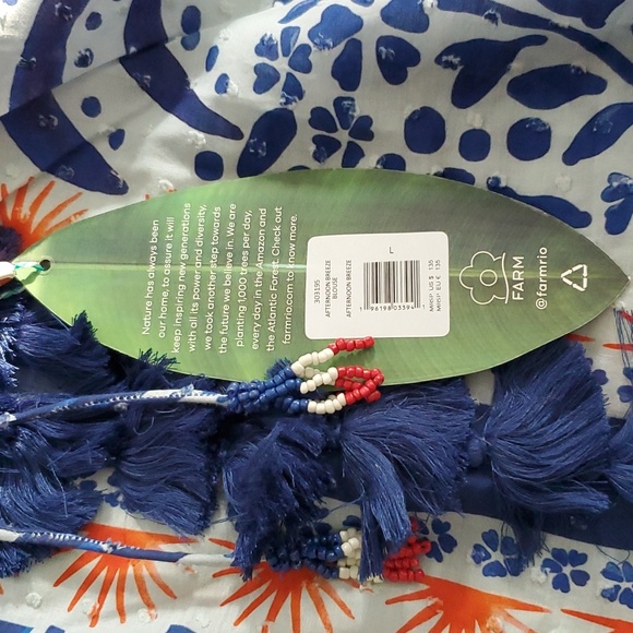 Farm Rio Tank Top Afternoon Breeze Beaded Tassel Tie Cotton Blouse Sz L NWT - Picture 9 of 9